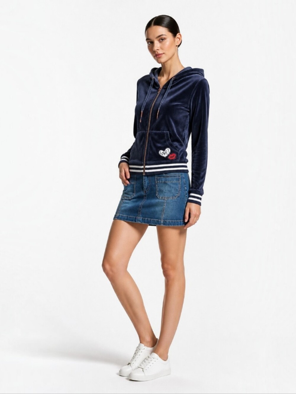 Y2K Betsey Johnson Performance Blue Velour Track Jacket Size Small Embroidered